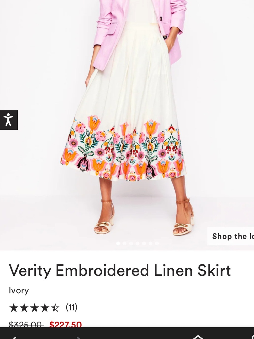 Boden Verity Linen Embroidered Floral Trim Pleated Midi Skirt US 6R - Picture 16 of 16